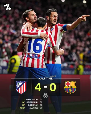 Atletico Madrid 4-0 Barcelona: Thảm bại kinh hoàng, Barca 'vỡ trận' trước lượt về 1